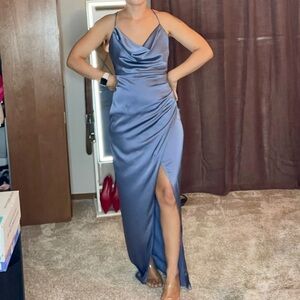 Lovely Day Blue Satin Evening Gown